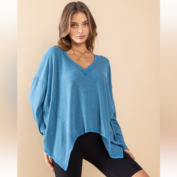 27 Knit Thermal V-neck Reverse st Oversized Casual top - Picture 2 of 5